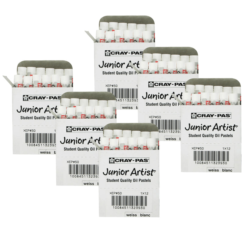 Cray-Pas Junior Artist Oil Pastels, White, 12 Per Pack, 6 Packs