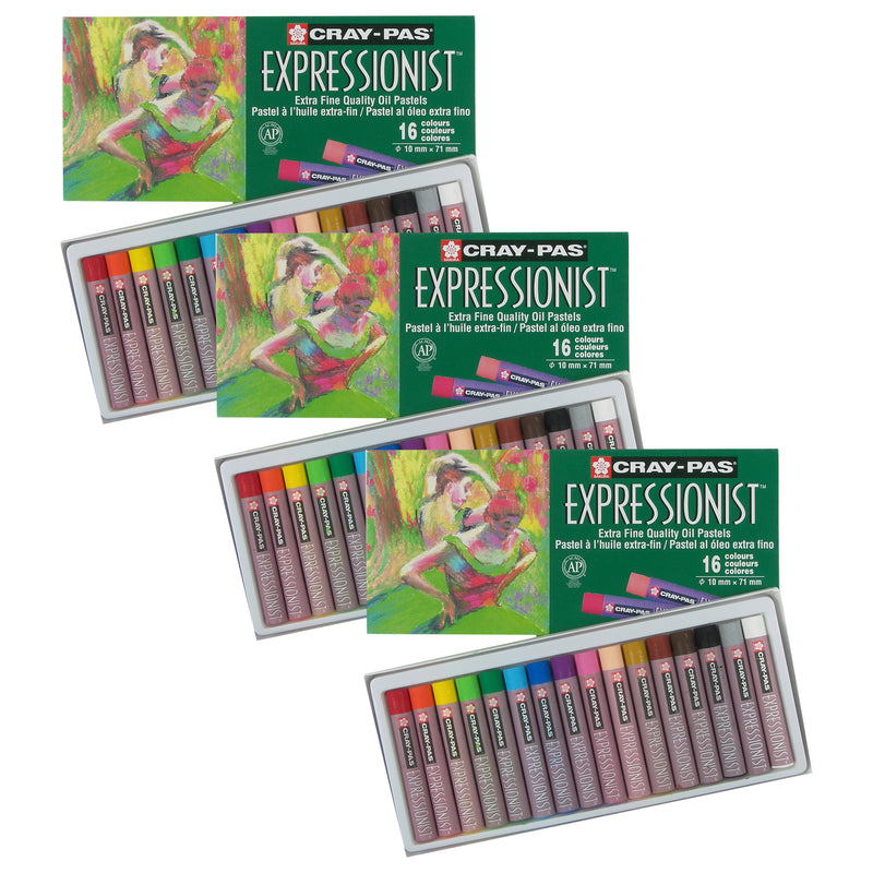Cray-Pas Expressionist Oil Pastels, Assorted Colors, 16 Per Set, 3 Sets