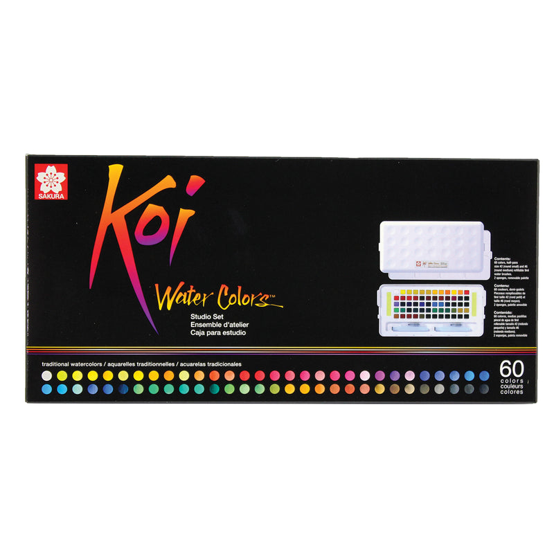Koi Water Colors Studio Sketch Box with 2 Brushes, 60 Colors