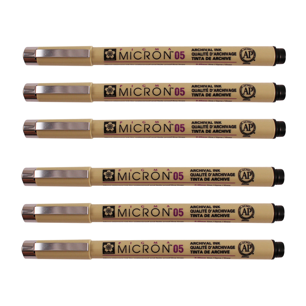Pigma Micron Pen, Black, 0.45mm Size 05, Pack of 6
