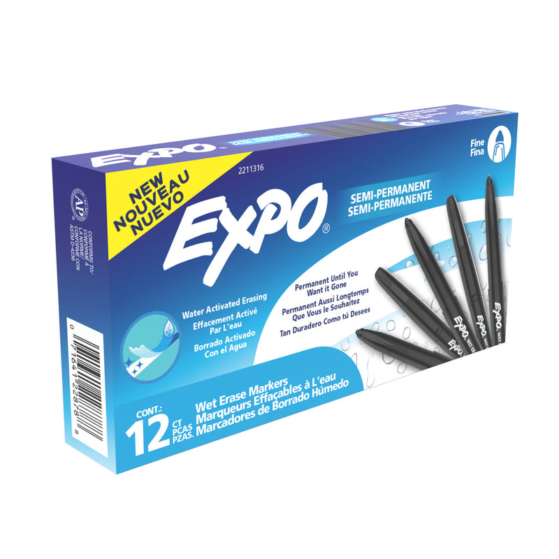 Vis-a-Vis Wet Erase Markers, Fine Point, Black, 12 Count