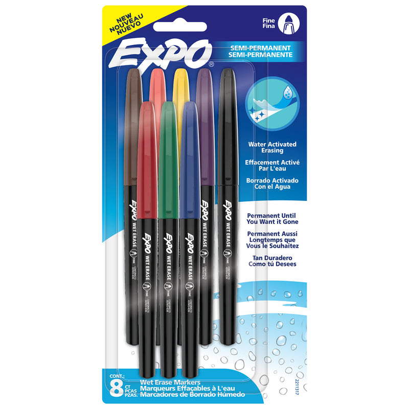 Vis-a-Vis Wet Erase Markers, Fine Point, Assorted, 8 Count