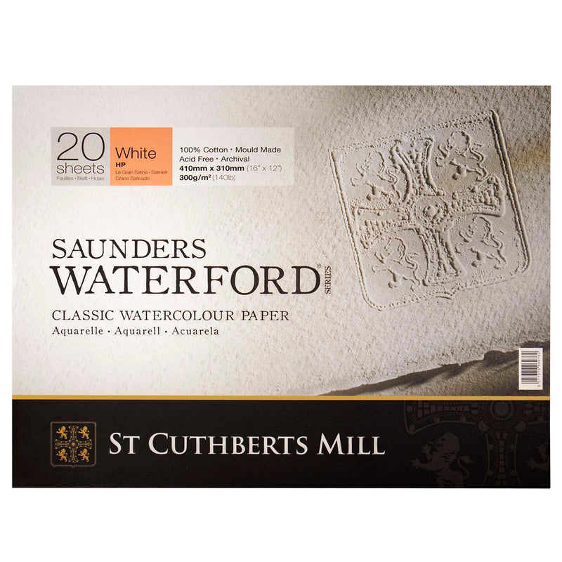 Saunders Waterford Watercolor Block, Hot Pressed, White, 140lb/300gsm, 20 Sheet, 16x12 inch, 1 Count