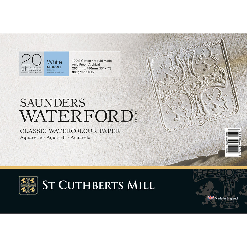 Saunders Waterford Watercolor Block, Cold Pressed, White, 140lb/300gsm, 20 Sheet, 10x7 inch, 1 Count
