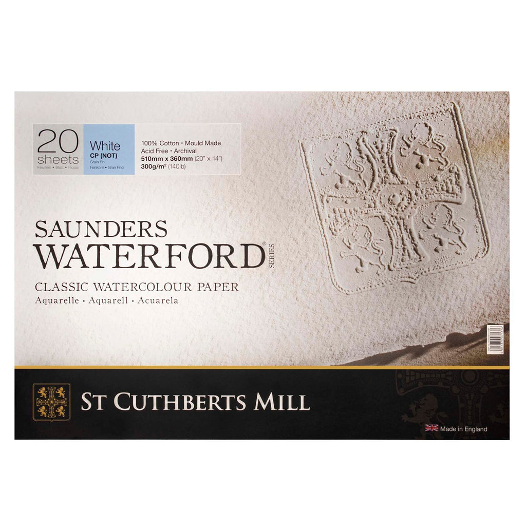 Saunders Waterford Watercolor Block, Cold Pressed, White, 140lb/300gsm, 20 Sheet, 20x14 inch, 1 Count