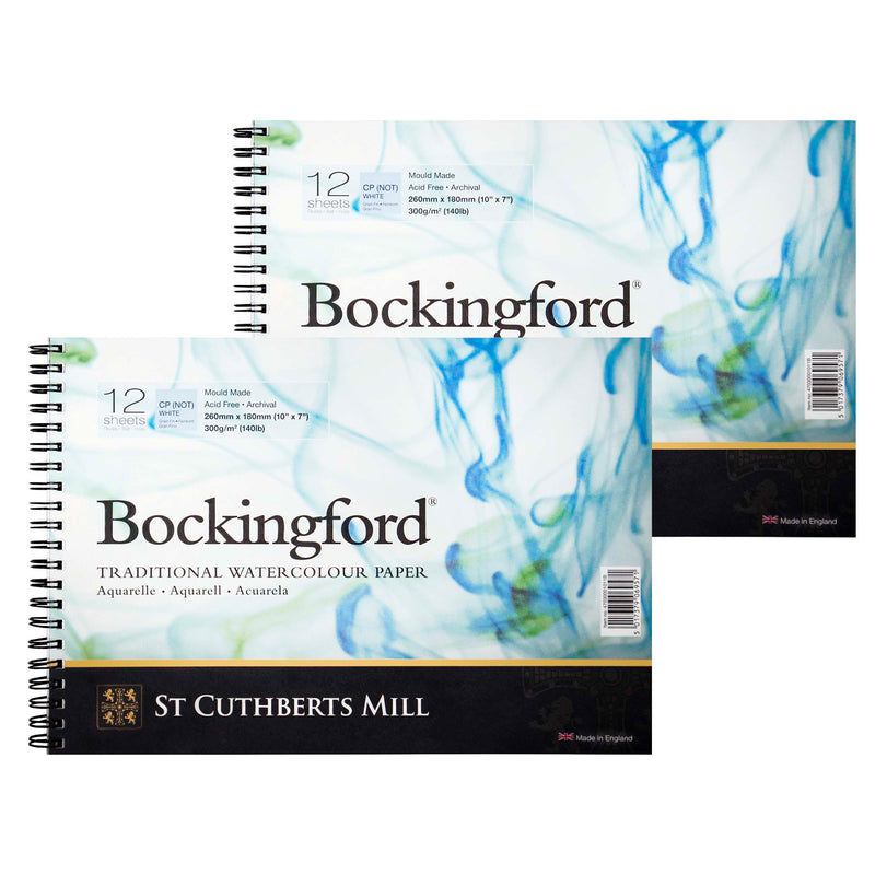 Bockingford Watercolor Pad, Cold Pressed, Spiral Binding, 140lb/300gsm, 12 Sheet, 7x10 inch, Pack of 2