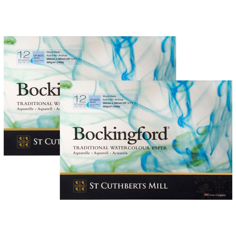 Bockingford Watercolor Pad, Cold Pressed, Glue Binding, 140lb/300gsm, 12 Sheet, 7x10 inch, Pack of 2