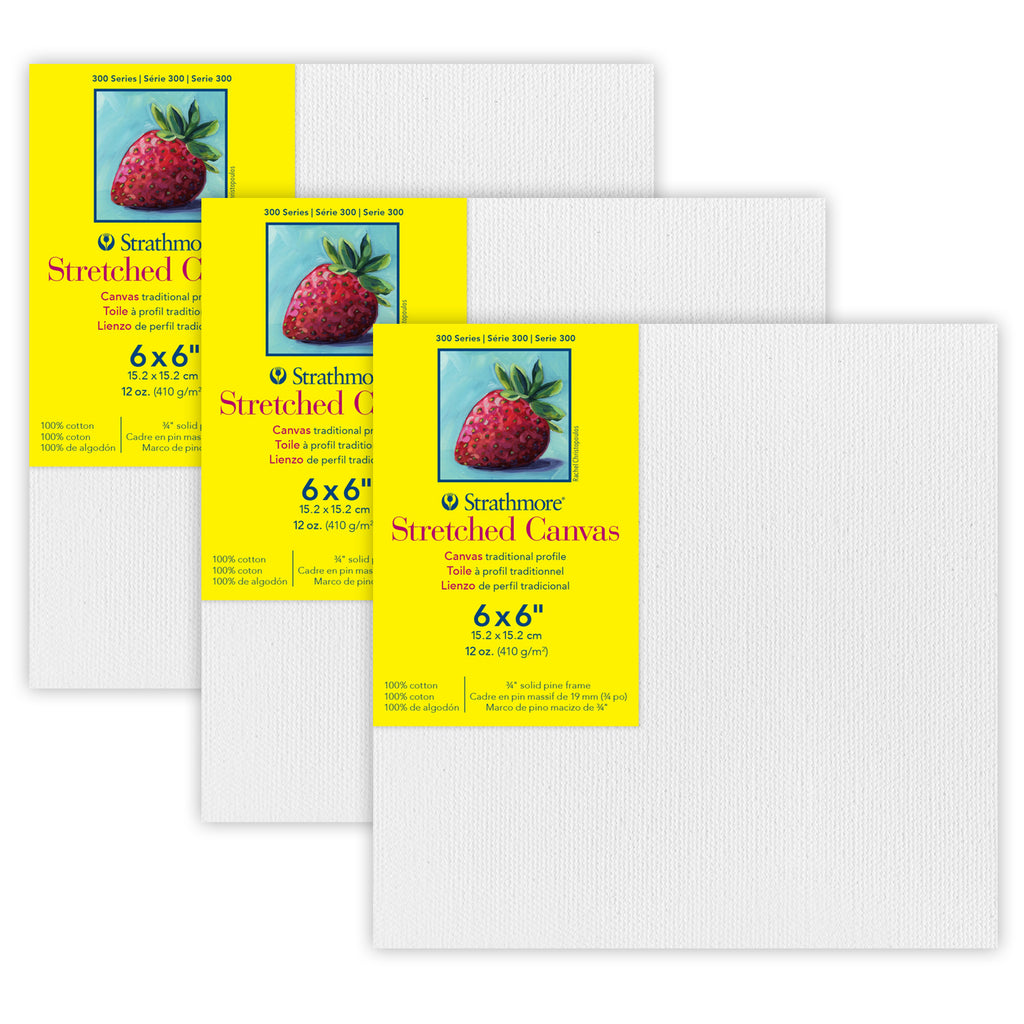 300 Series Traditional Stretched Canvas, 6x6 inch, Pack of 3