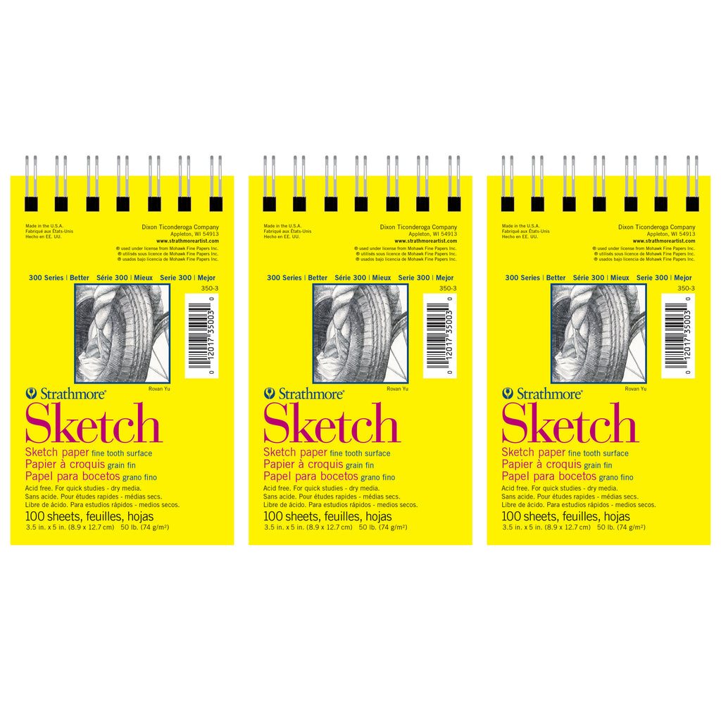 300 Series Sketch Pad, Side Wire Binding, 100 Sheets, 3.5x5 inch, Pack of 6