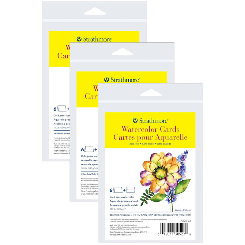 300 Series Watercolor Cards & Envelopes, Anniversary Size, 3.5x4.875 inch, 6 Per Pack, 3 Packs