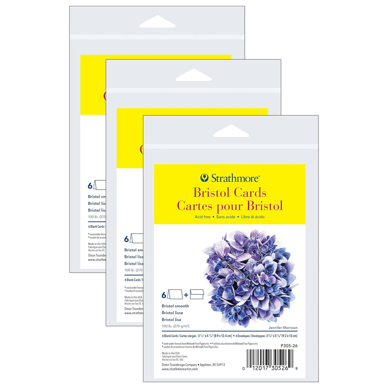 300 Series Bristol Cards & Envelopes, Anniversary Size, 3.5x4.875 inch, 6 Per Pack, 3 Packs