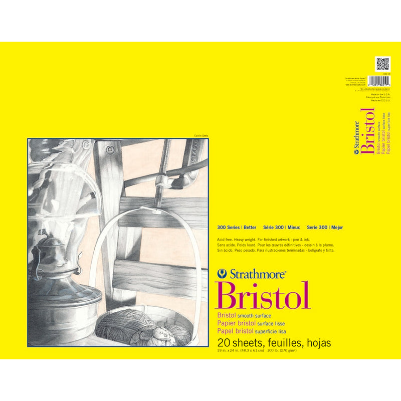 300 Series Bristol Pad, Smooth Finish, Tape Binding, 20 Sheet, 19x24 inch, 1 Count