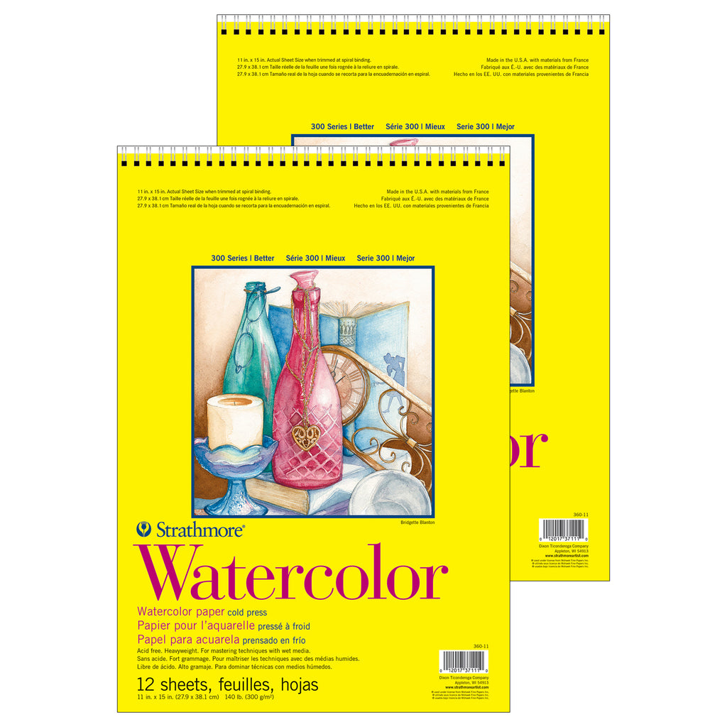 300 Series Watercolor Pad, Cold Pressed, Top Wire Binding, 12 Sheet, 11x15 inch, Pack of 2