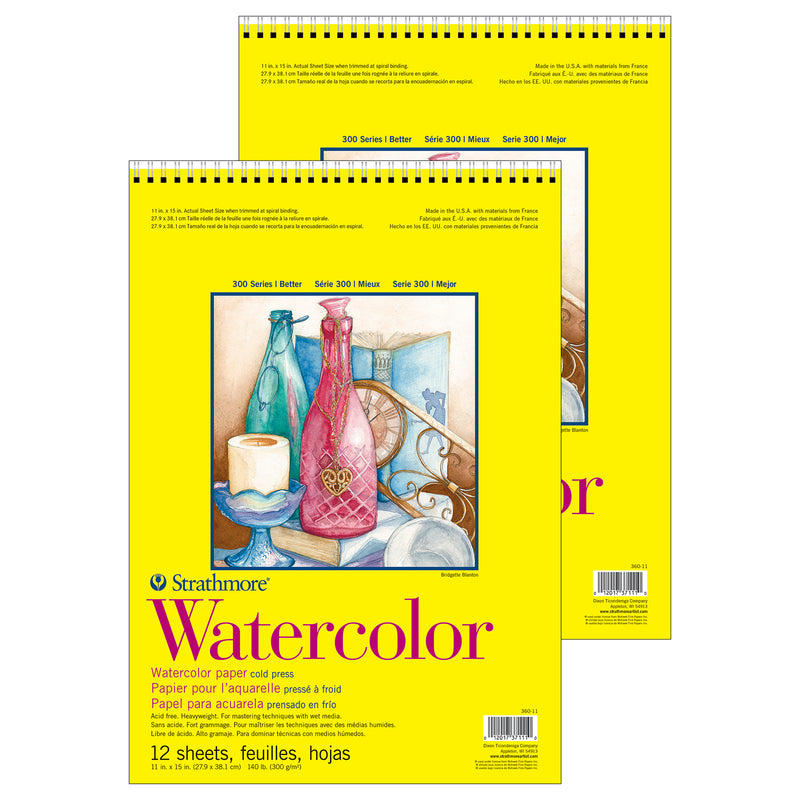 300 Series Watercolor Pad, Cold Pressed, Top Wire Binding, 12 Sheet, 11x15 inch, Pack of 2