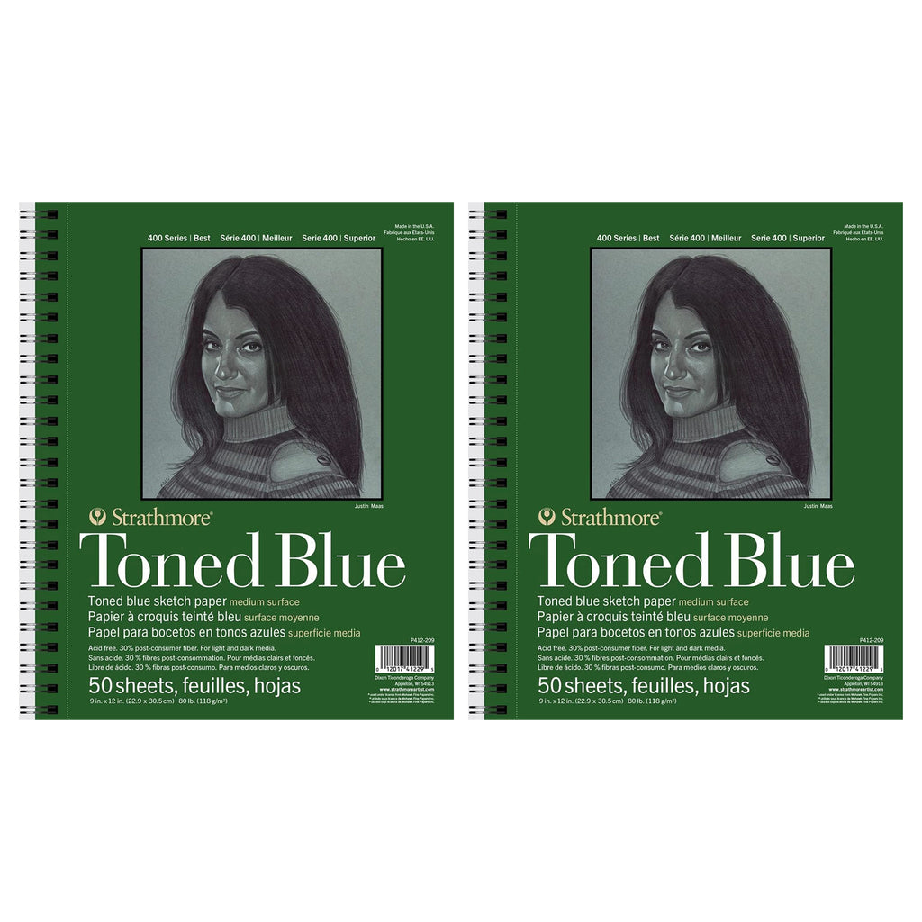 400 Series Sketch Pad, Recycled, Toned Blue, Side Wire Binding, 50 Sheet, 9x12 inch, Pack of 2