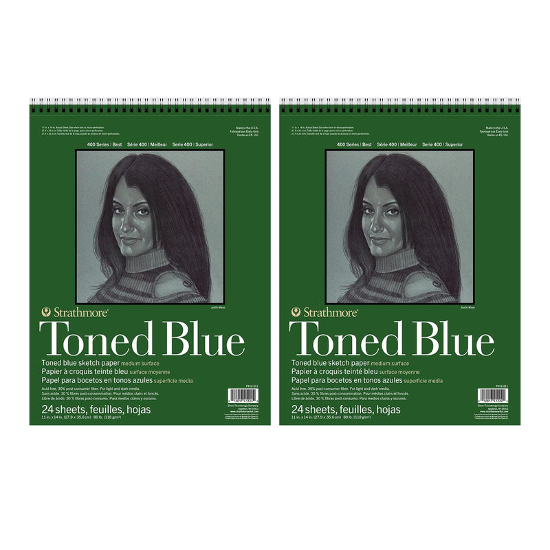 400 Series Sketch Pad, Recycled, Toned Blue, Top Wire Binding, 24 Sheet, 11x14 inch, Pack of 2