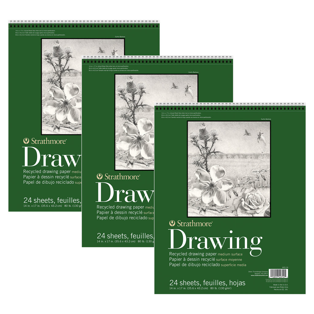 400 Series Drawing Pad, Recycled, Top Wire Binding, 24 Sheet, 14x17 inch, Pack of 3