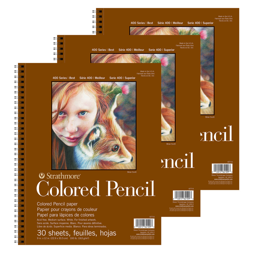 400 Series Color Pencil Pad, Wire Binding, 30 Sheet, 9x12 inch, Pack of 3