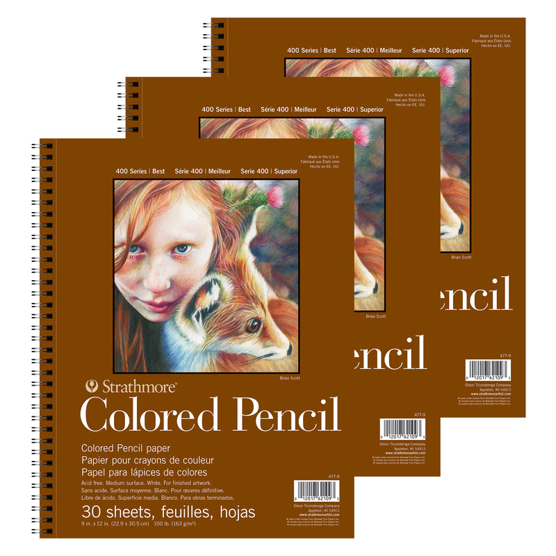 400 Series Color Pencil Pad, Wire Binding, 30 Sheet, 9x12 inch, Pack of 3