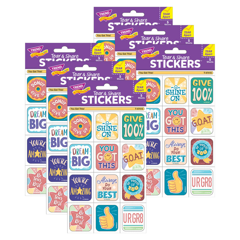 You Got This! Tear & Share Stickers™, 60 Per Pack, 6 Packs
