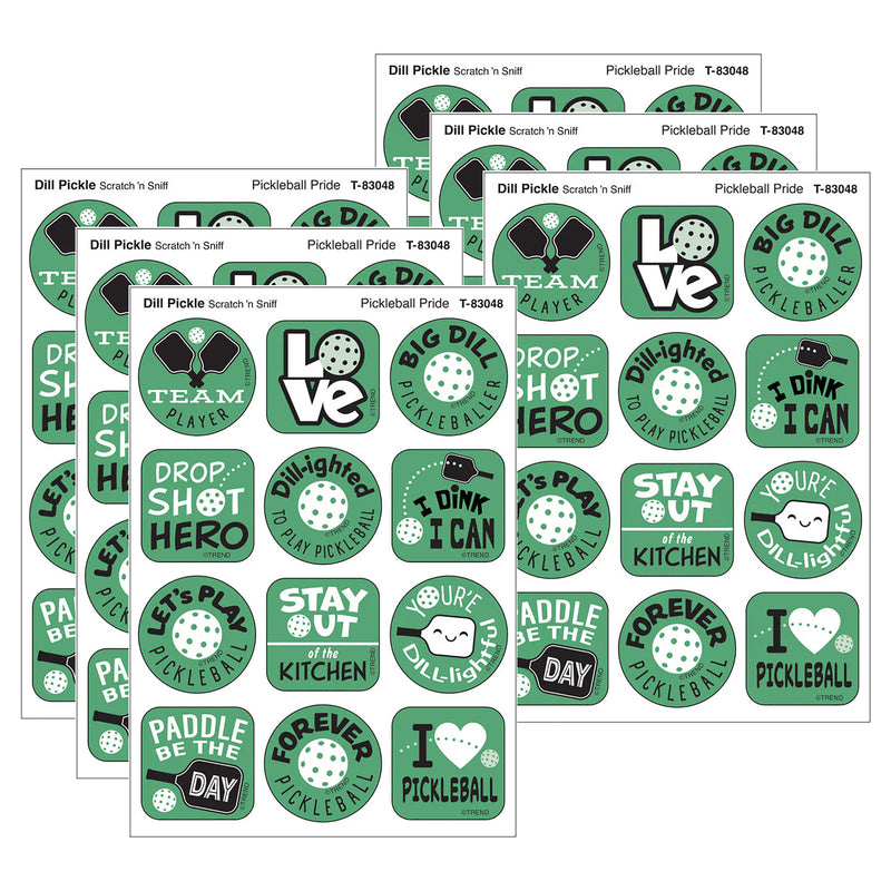 Pickleball DILL-ight, Dill Pickle Scent Scratch 'n Sniff Stinky Stickers®, 48 Per Pack, 6 Packs