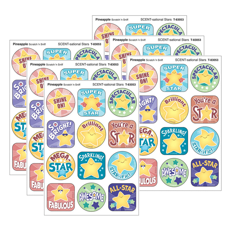SCENT-sational Stars, Pineapple Scent Scratch 'n Sniff Stinky Stickers®, 48 Per Pack, 6 Packs