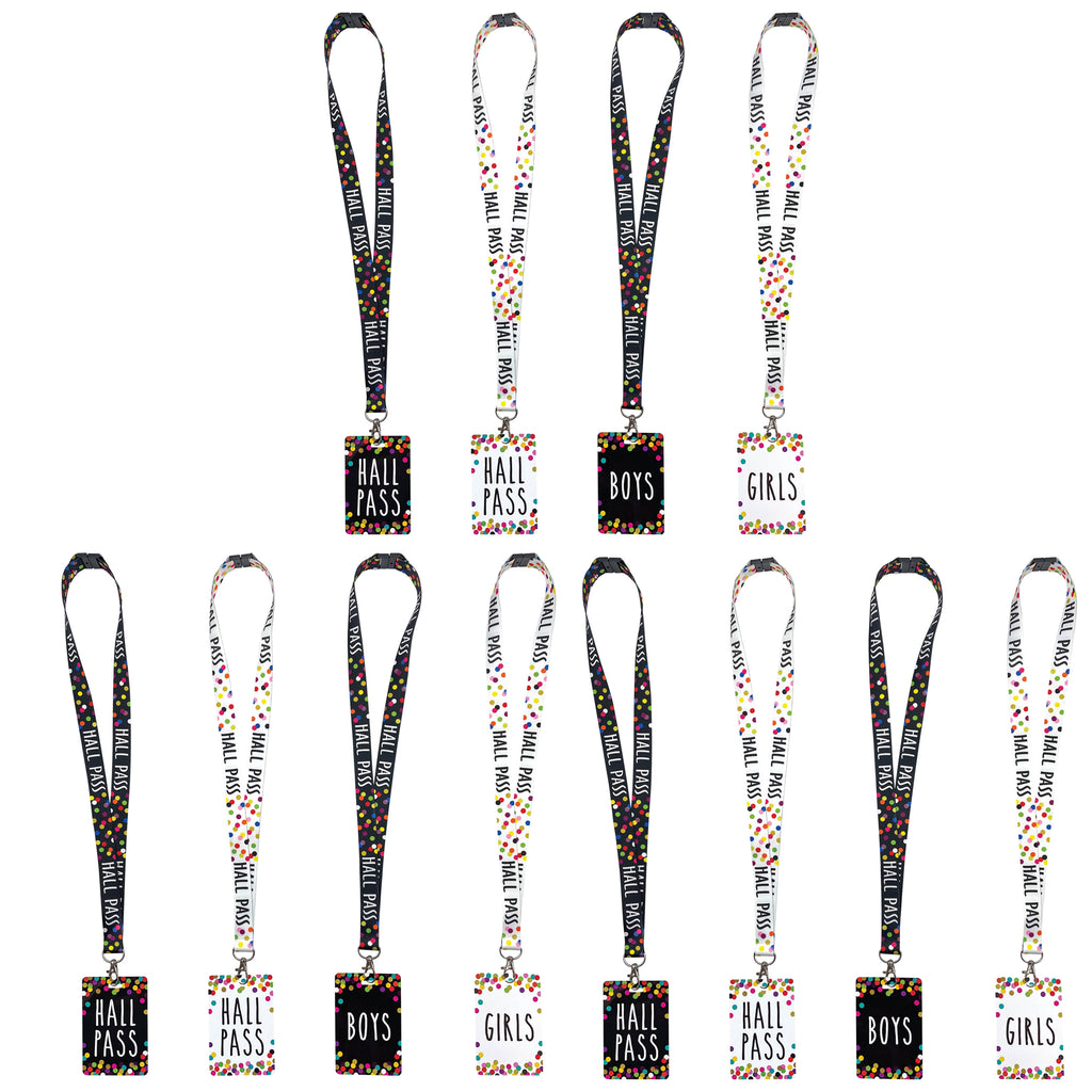 Confetti Hall Pass with Lanyard, 4 Per Pack, 3 Packs