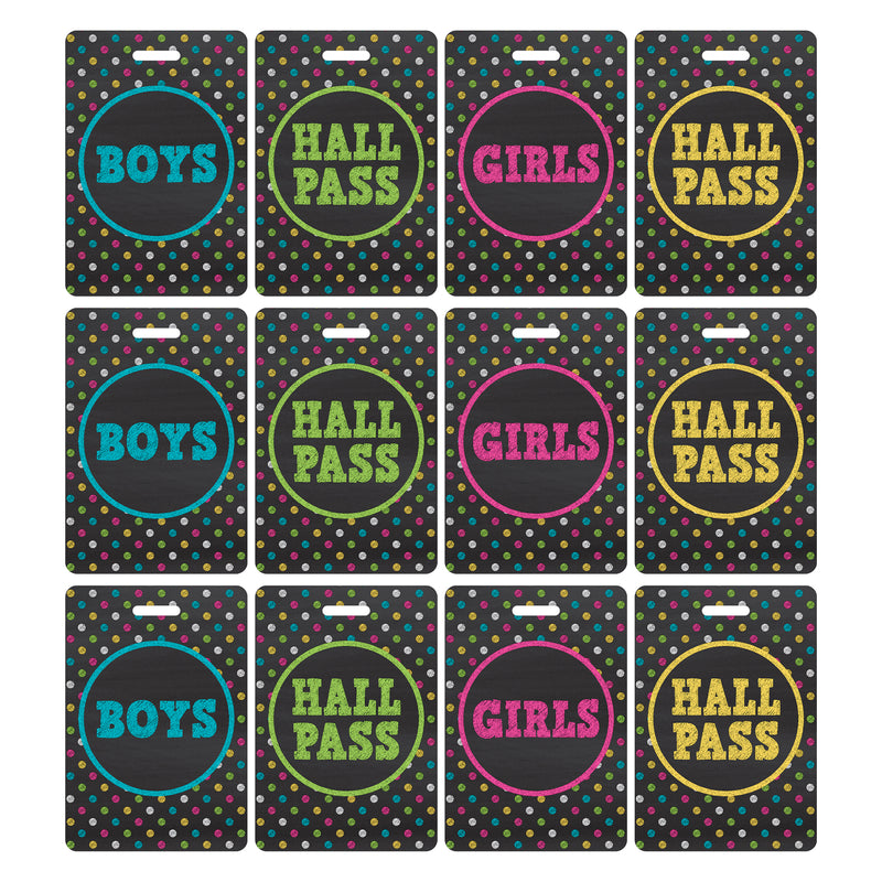 Chalkboard Brights Hall Pass with Lanyard, 4 Per Pack, 3 Packs