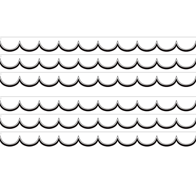 (6 Pk) Wht W/blk Scalloped Border Die Cut