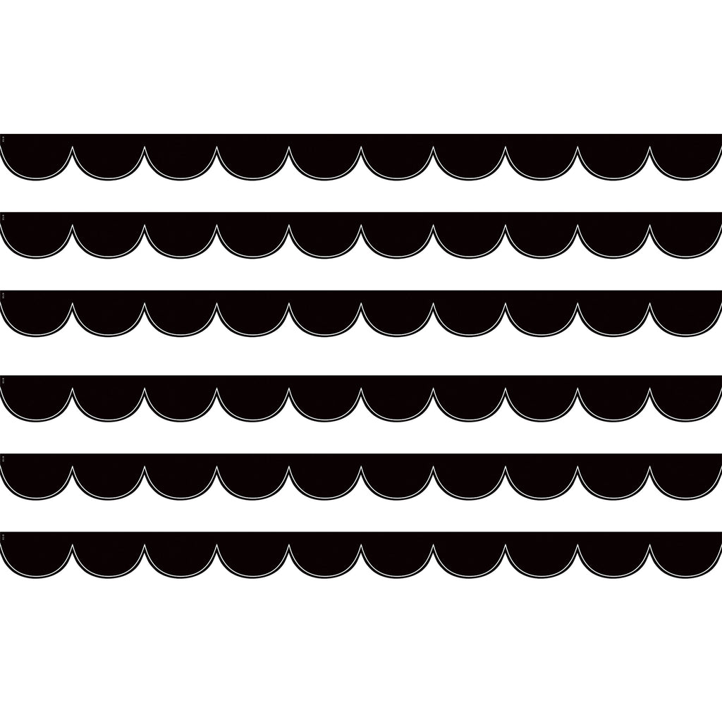 (6 Pk) Blk W/wht Scalloped Border Die Cut