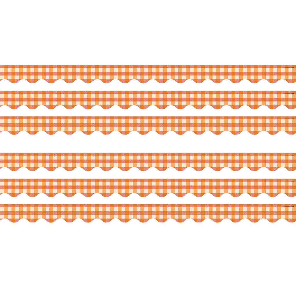 (6 Pk) Orange Gingham Border Scalloped