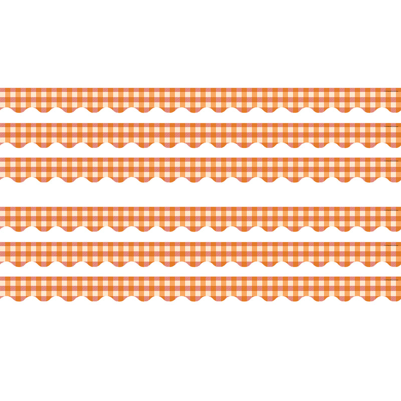 (6 Pk) Orange Gingham Border Scalloped