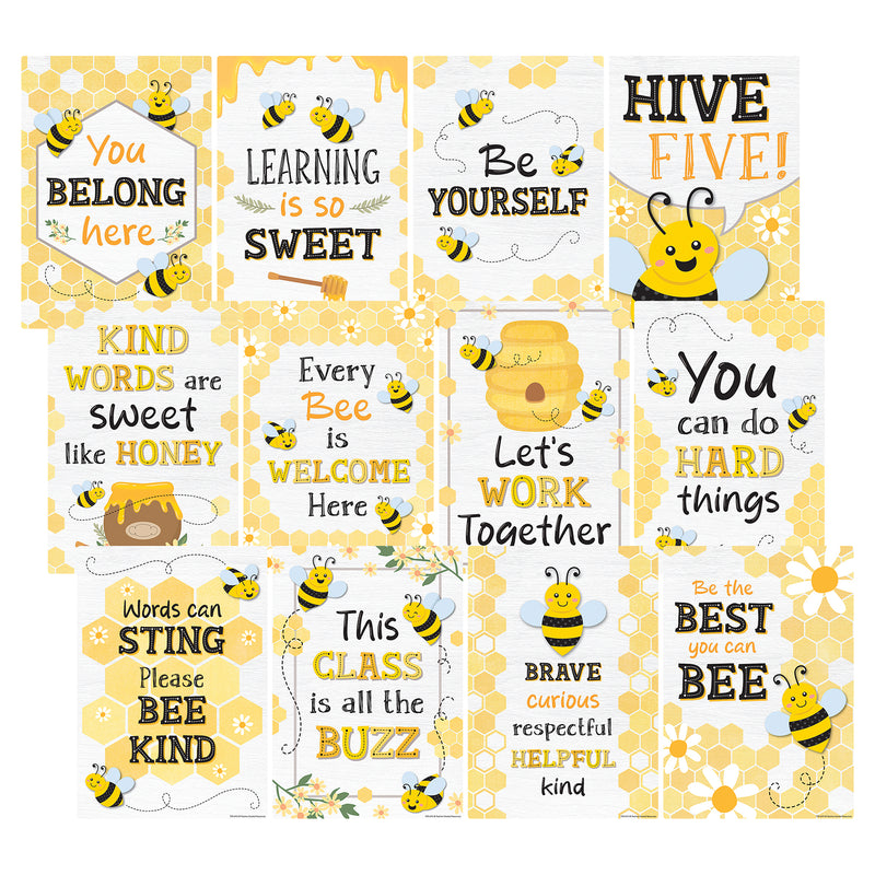 Buzzing Bees Positive Sayings Small Poster Pack, 11" x 15-3/4", Pack of 12