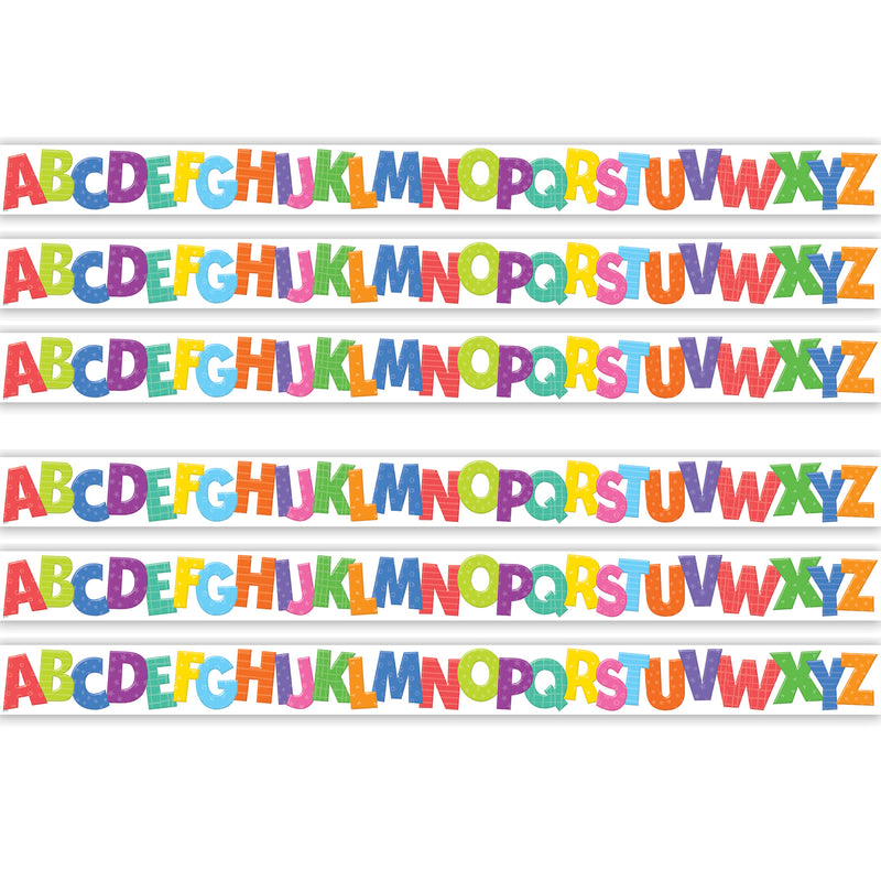 Colorful Alphabet Die-Cut Border Trim, 35 Feet Per Pack, 6 Packs