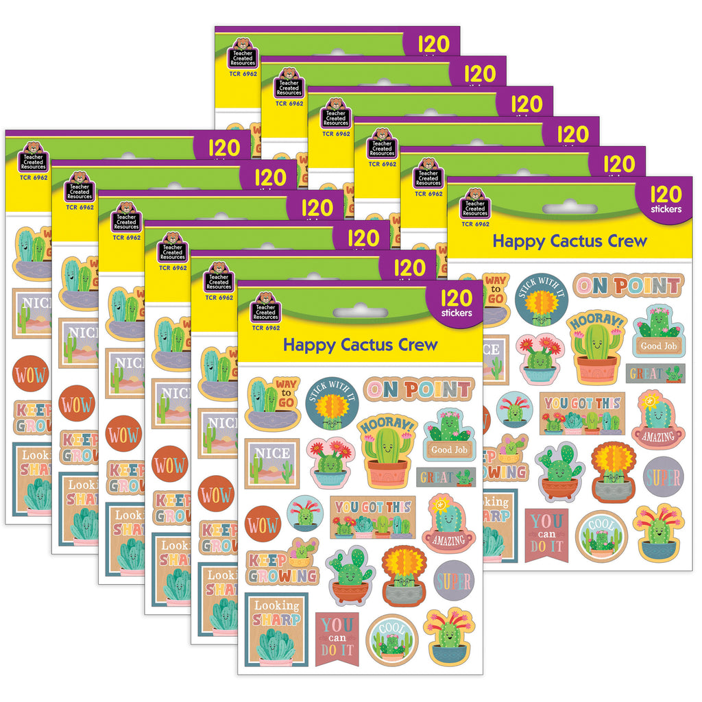 Happy Cactus Crew Stickers, 120 Per Pack, 12 Packs