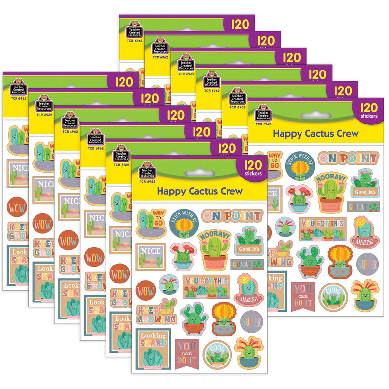 Happy Cactus Crew Stickers, 120 Per Pack, 12 Packs