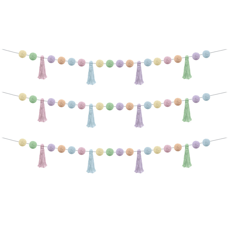 Pastel Pop Pom-Poms and Tassels Garland, 60", Pack of 3