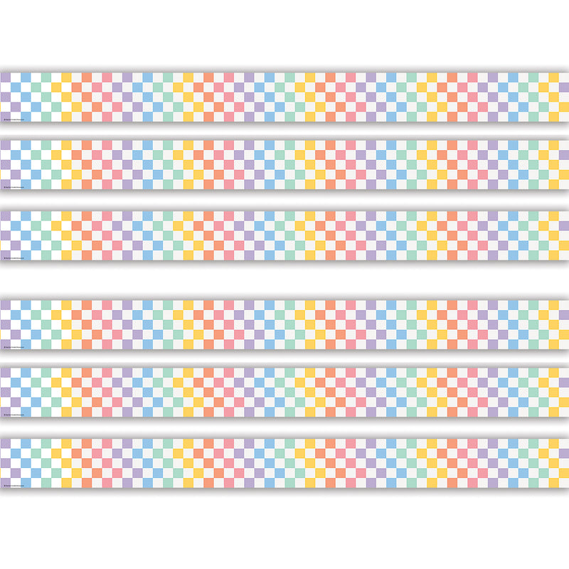 Cool for School Checkers Straight Border Trim, 35 Feet Per Pack, 6 Packs