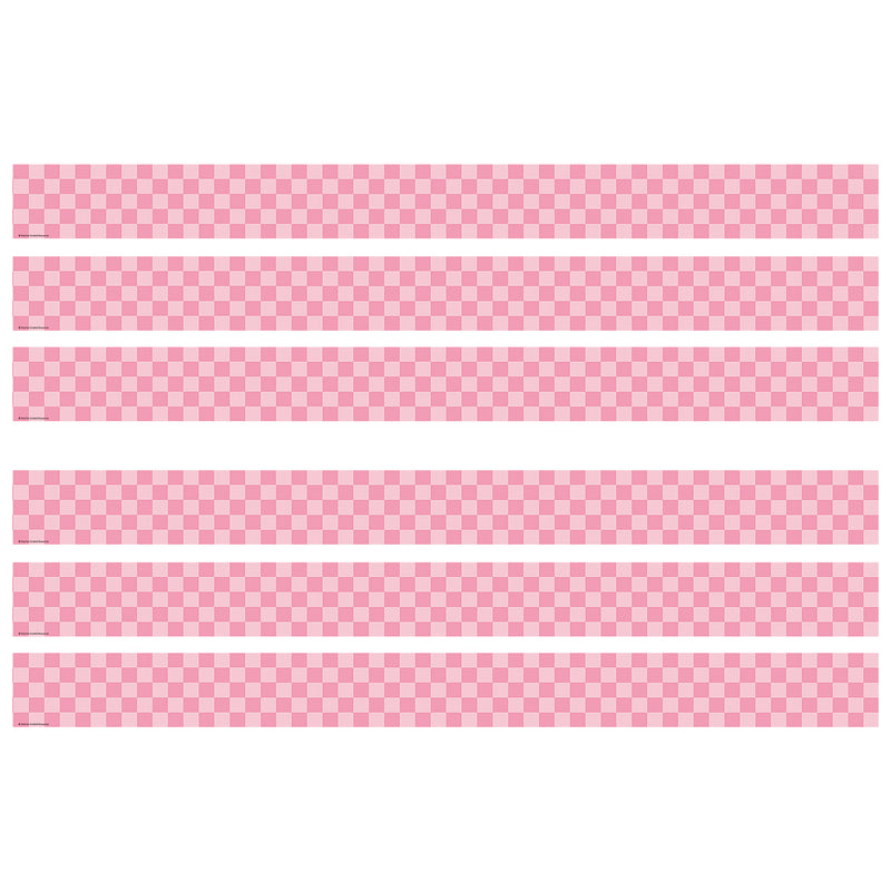 Cool for School Pink Checkers Straight Border Trim, 35 Feet Per Pack, 6 Packs
