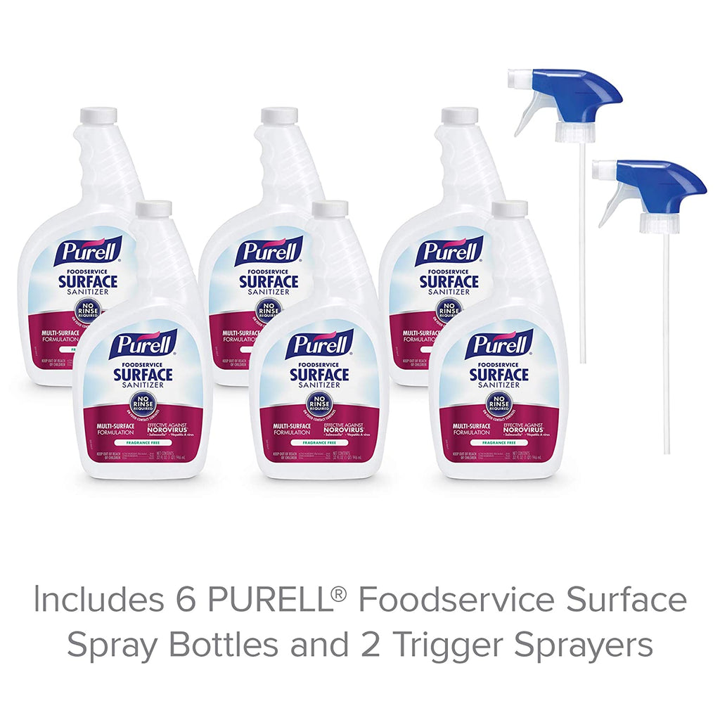 PURELL Foodservice Surface Sanitizer, Fragrance Free, Capped Bottle with Spray Trigger, 6 Bottles and 2 Spray Triggers/Carton