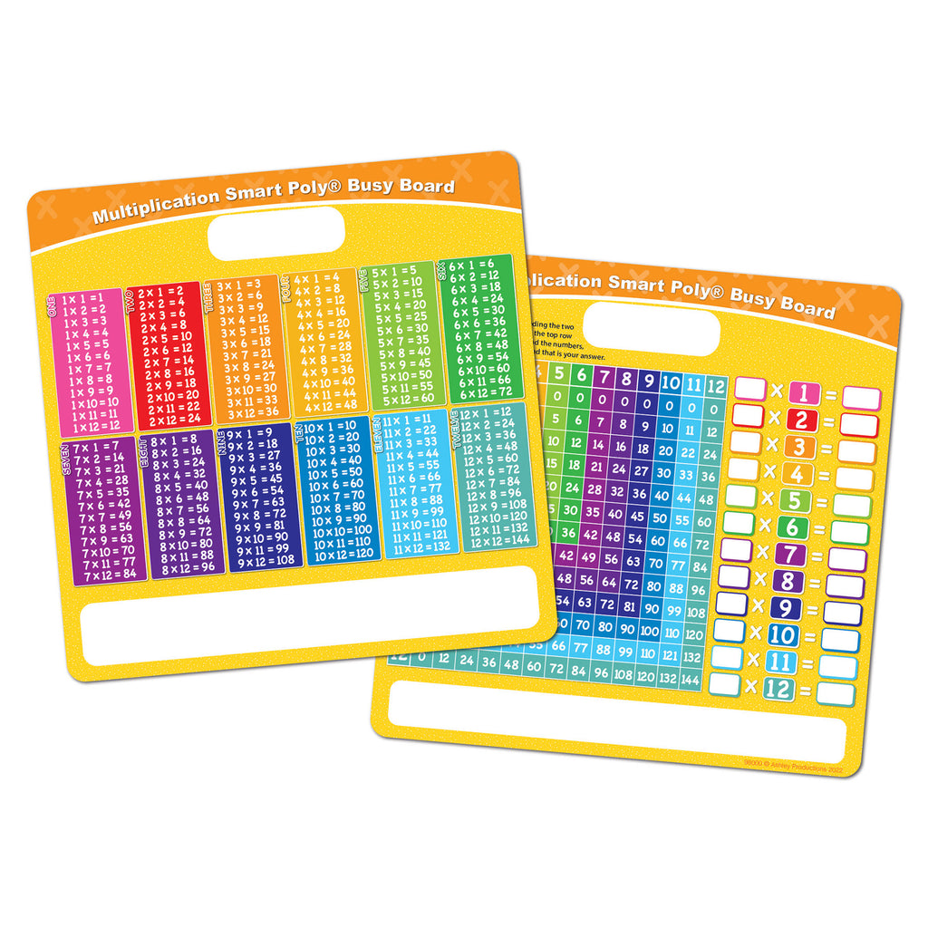 Smart Poly® Educational Activity Busy Board, Dry Erase with Marker, 10-3-4" x 10-3-4", Multiplication