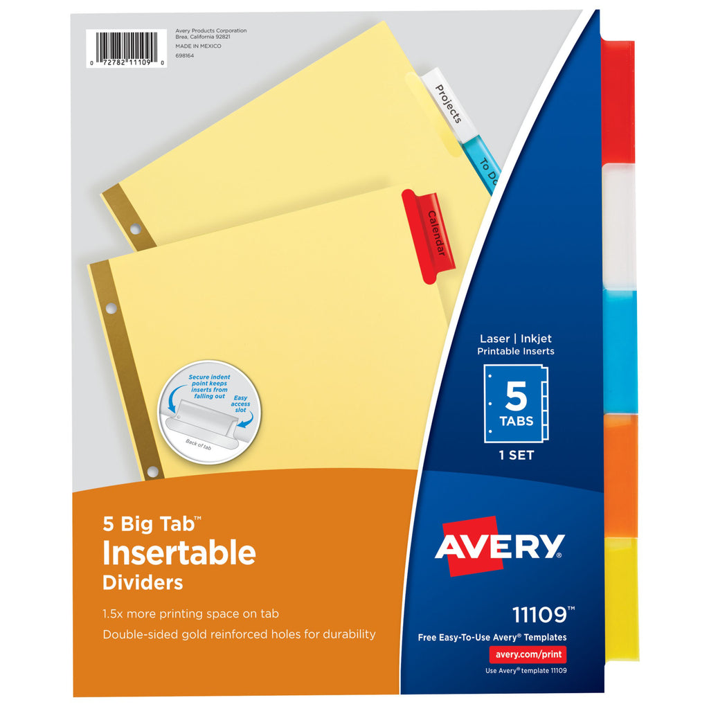 Avery Worksaver Big Tab Insertable Dividers 5 Tab Set