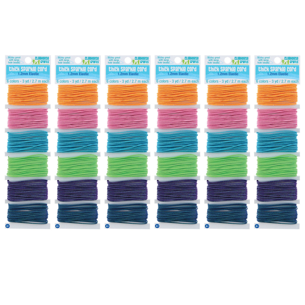 Thick Sparkle Elastic Cord, 6 Colors, 18 Yards Per Pack, 6 Packs