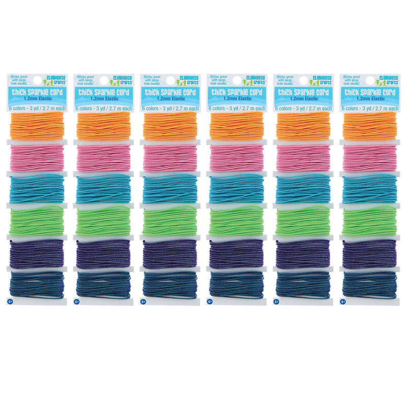 Thick Sparkle Elastic Cord, 6 Colors, 18 Yards Per Pack, 6 Packs
