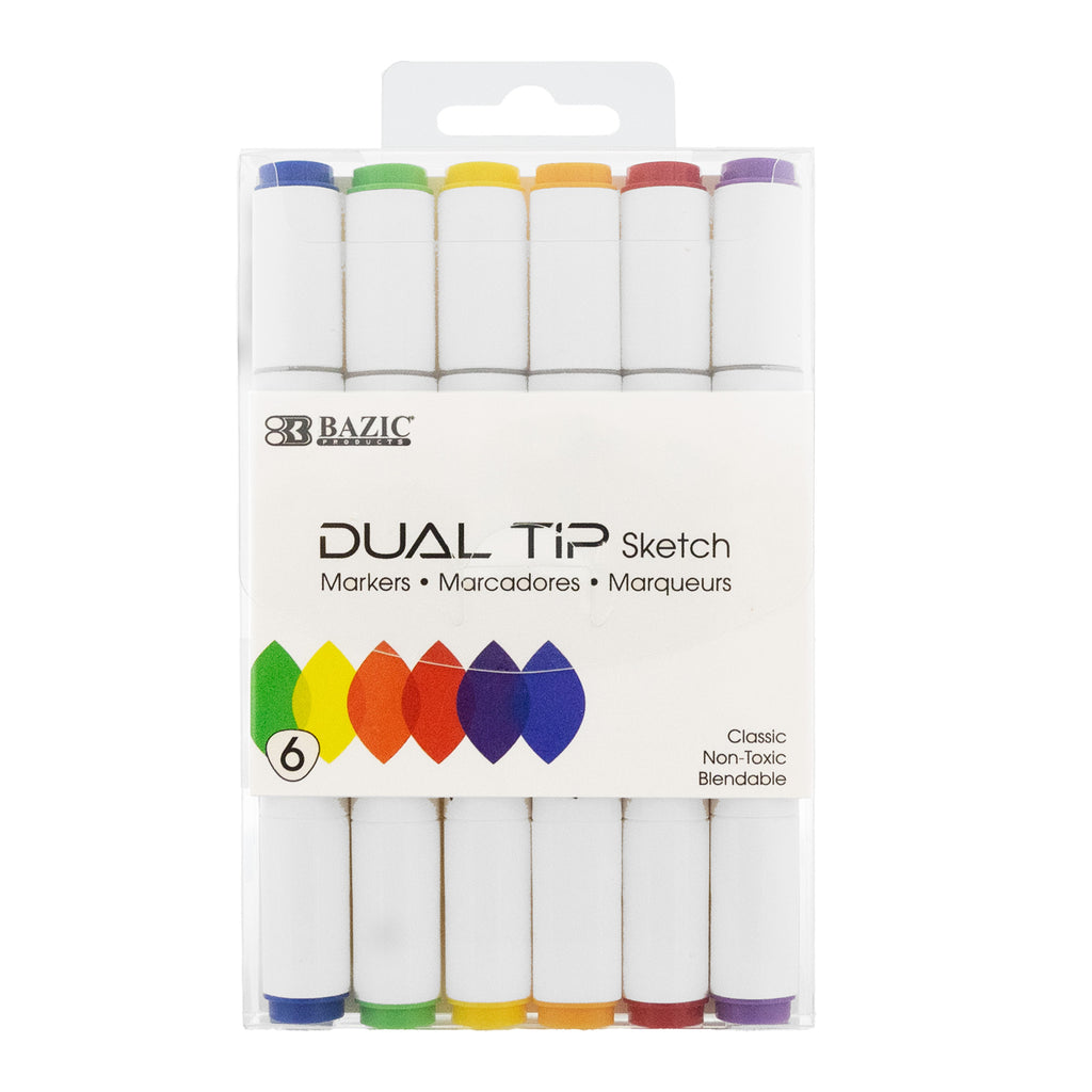 Dual Tip Sketch Markers, 6 Primary Colors
