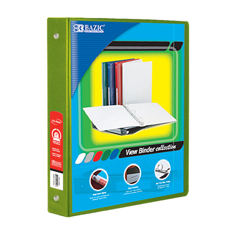 3ring Binder W- Pockts 1in Lime Grn