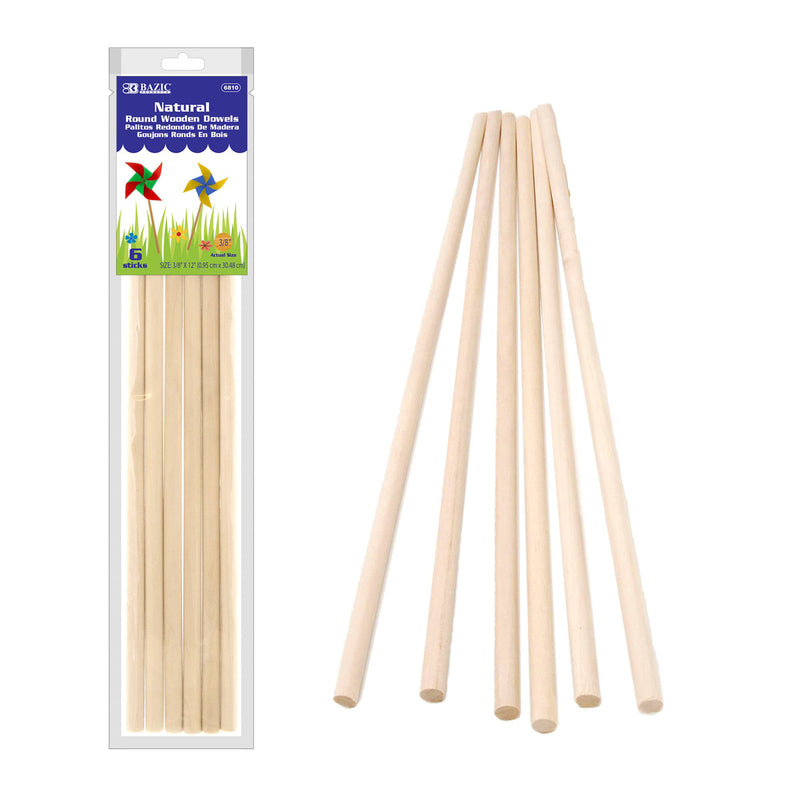 Round Natural Wooden Dowel 6pk