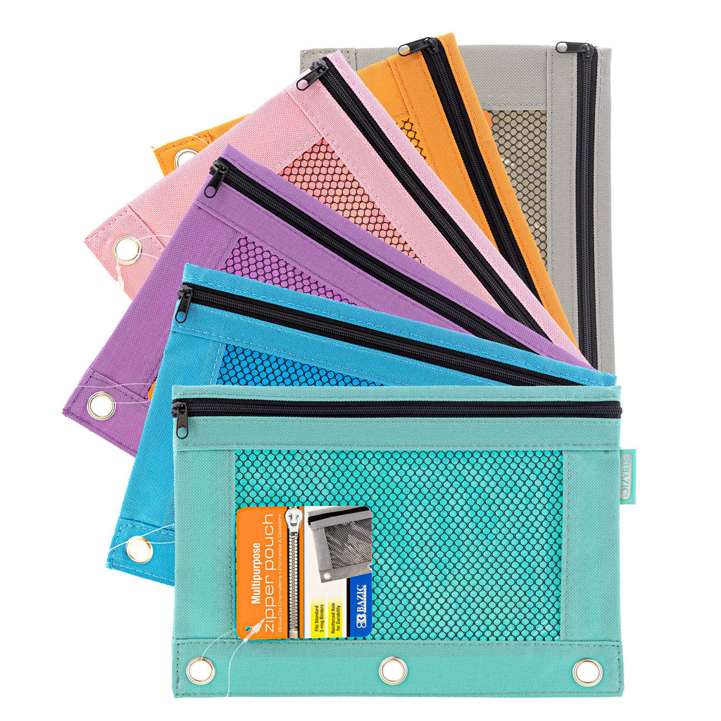 Retro Color 3-ring Pencil Pouch Mesh Window