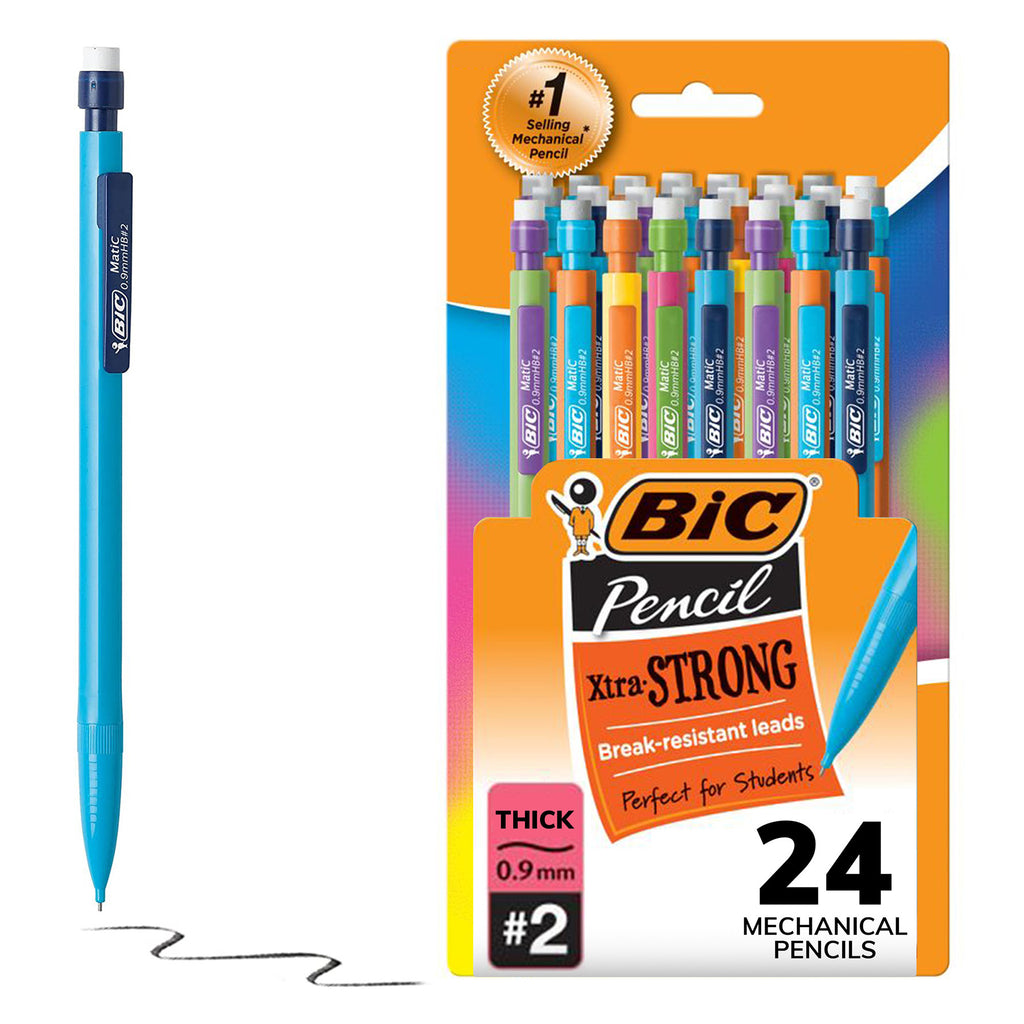 Xtra-Strong Thick Lead Mechanical Pencil, With Colorful Barrel Thick Point (0.9mm), 24-Count Pack, Mechanical Pencils With Erasers