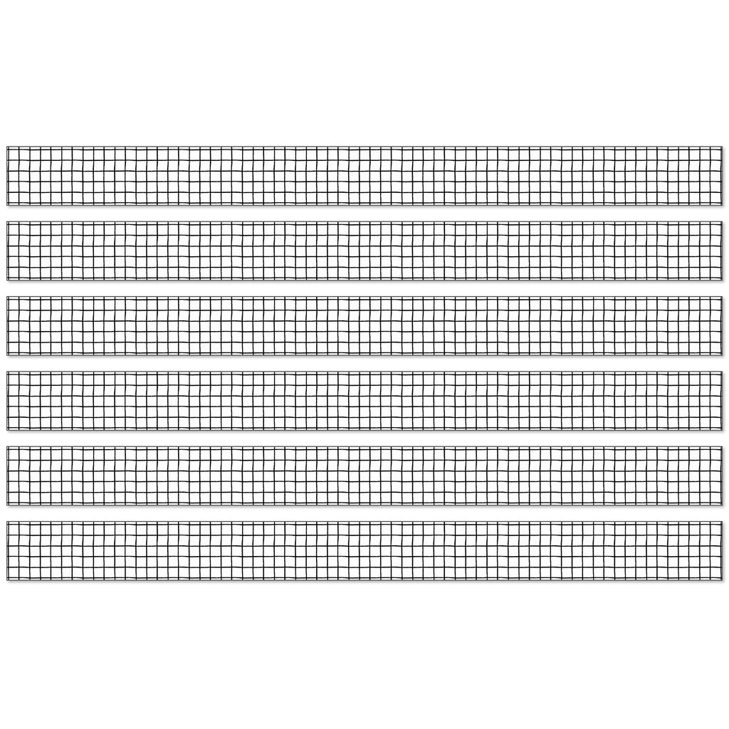 Creatively Inspired Black & White Grid Straight Borders, 36 Feet Per Pack, 6 Packs